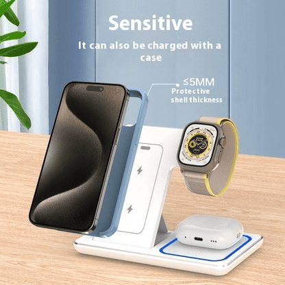 3 In 1 LED Fast Wireless Charger Stand Foldable Charging Station - Boltronik