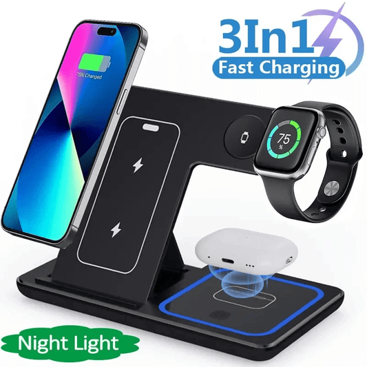 3 In 1 LED Fast Wireless Charger Stand Foldable Charging Station - Boltronik